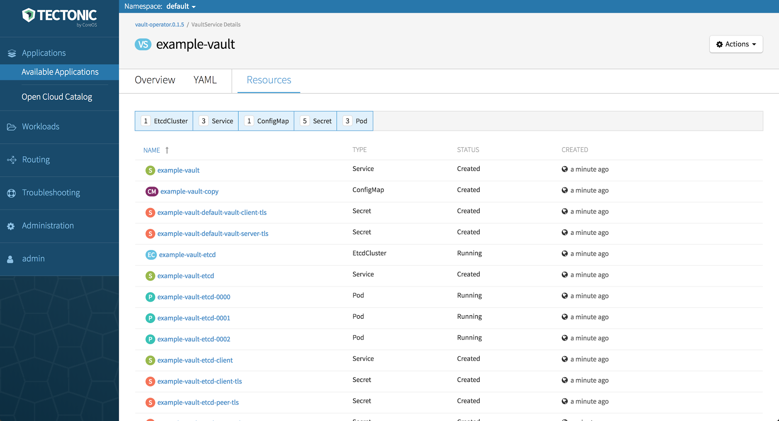 Example of Vault OCS UI