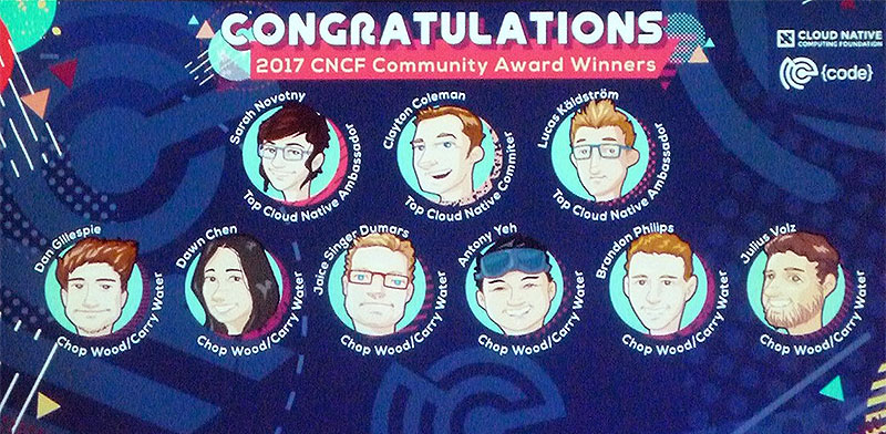 Slide showing the 2017 CNCF Community Award winners