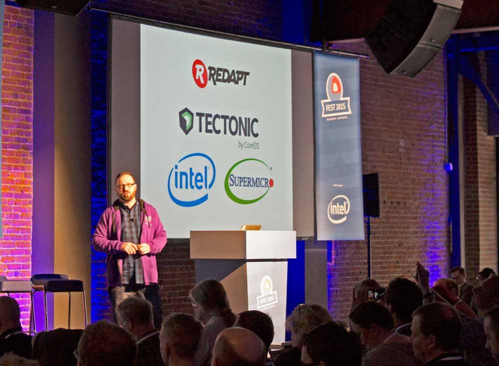 Intel's Nick Weaver on stage at CoreOS Fest