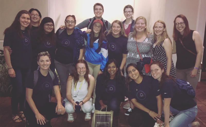 Photo of attendees of a dinner co-hosted by CoreOS at Grace Hopper Celebration 2017