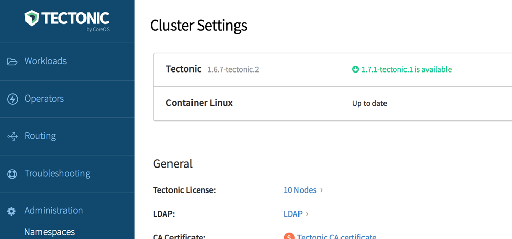 Image showing a CoreOS Tectonic cluster ready to be upgraded