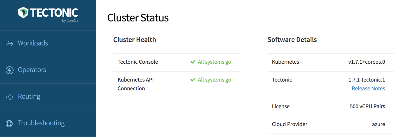 Screenshot of CoreOS Tectonic enterprise-ready Kubernetes with Azure as the provider