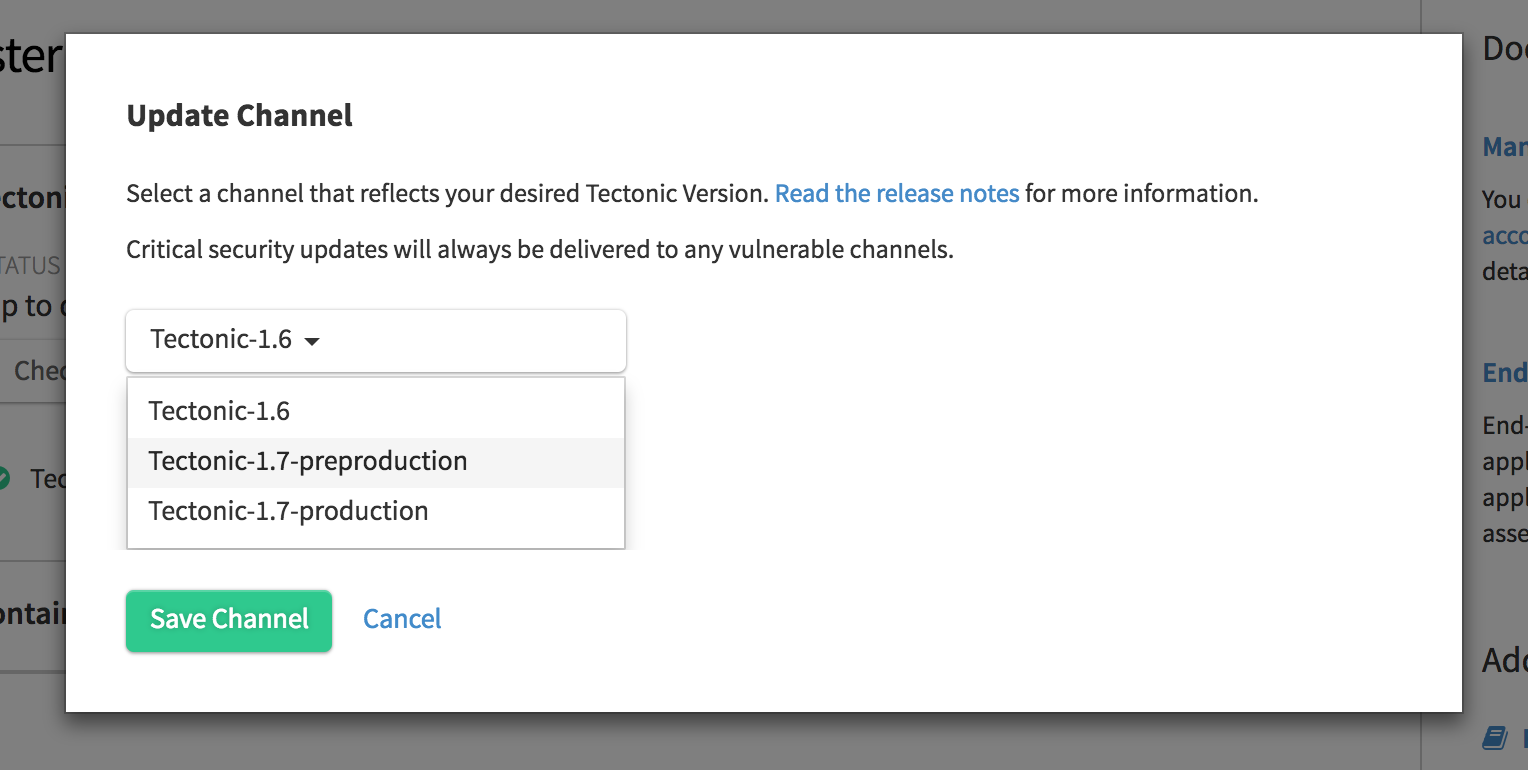 Screenshot showing a Tectonic 1.6.7 cluster, ready to be upgraded with one click